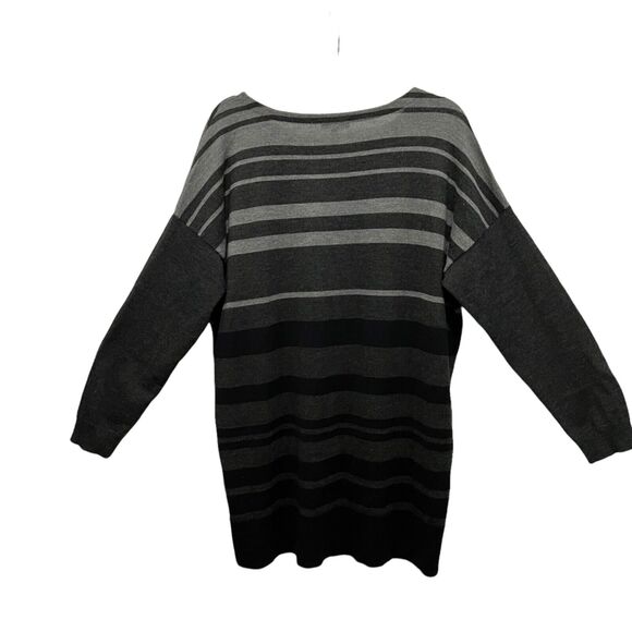 Eileen Fisher Tunic Sweater Womens 100% Merino Wool Gray Black Stripe Long SZ L - Picture 5 of 15